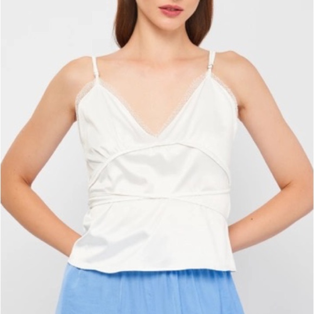 Zara Lace Trim Wrap Tie Satin Top